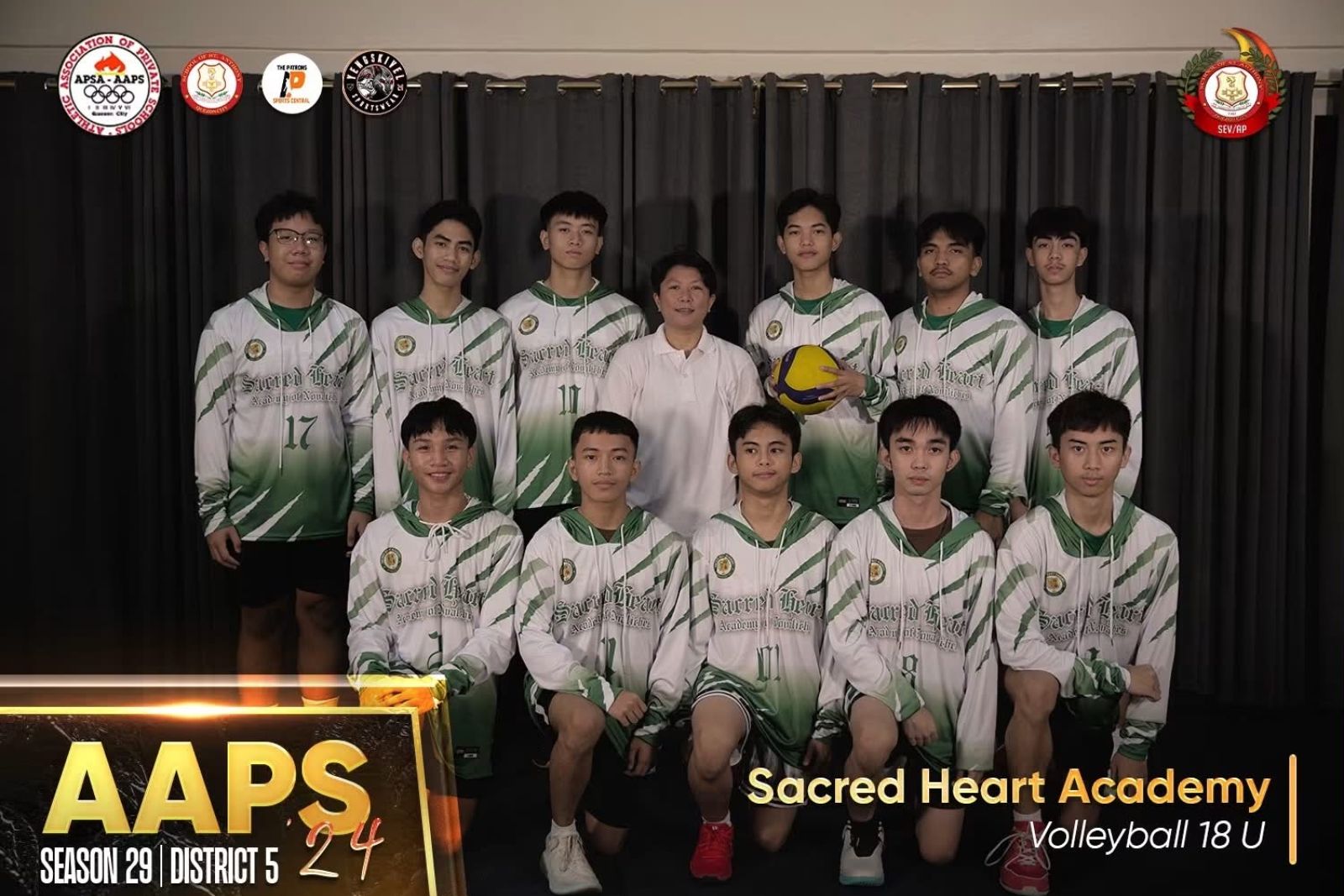Coach Larmy with the Sacred Heart Academy 18U Boys volleyball team, S29 AAPS