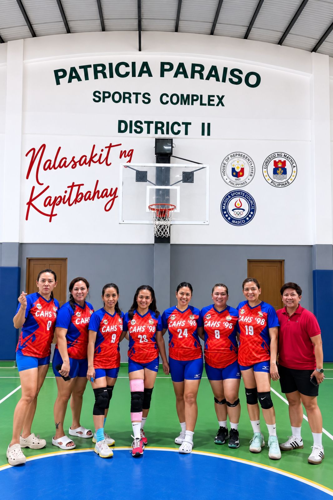 Coach Larmy with an adult volleyball team at Patricia Paraiso Sports Complex